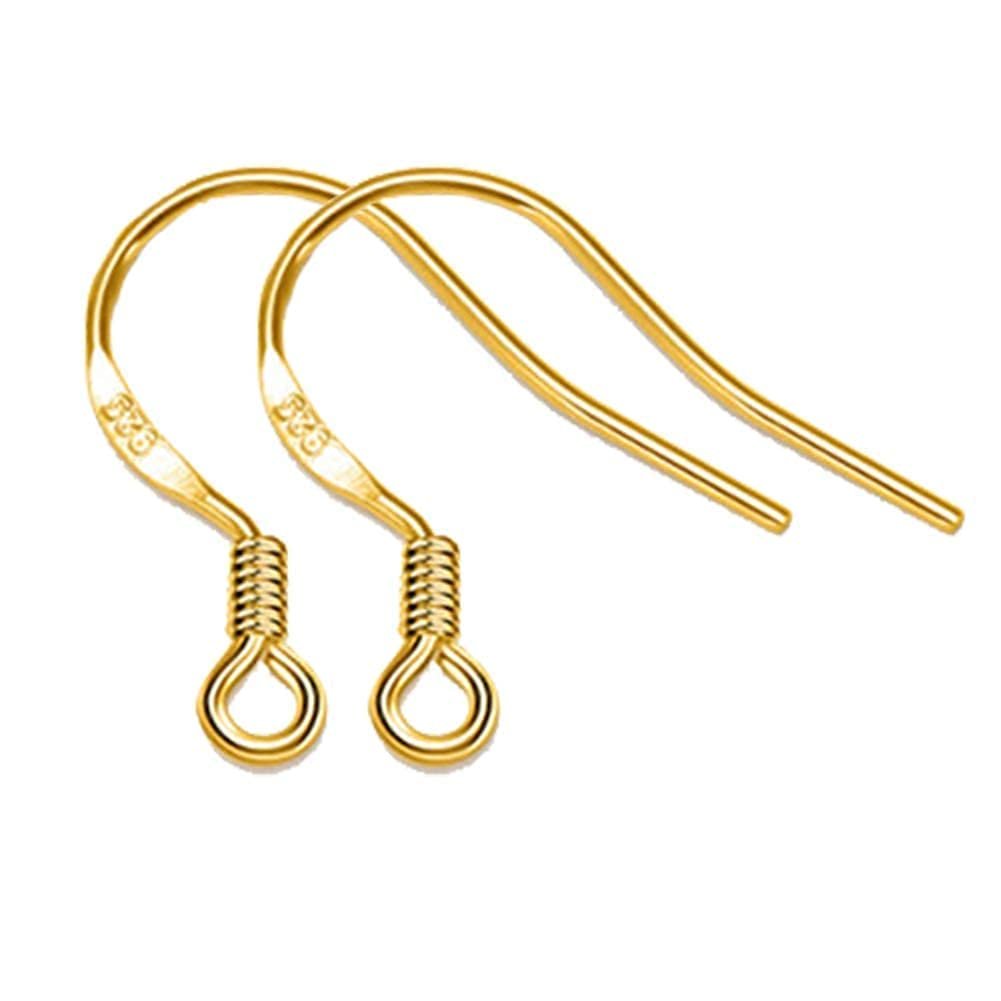 Two gold-plated copper earring hooks with coiled wire detail and loop for charms, shown from the front.
