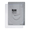 Grey flocked jewelry bead board with cover, featuring measurement markings and recessed compartments for organizing beads.