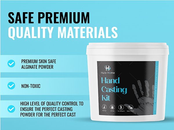 Hand Casting Kit container with text overlays detailing product features and benefits.