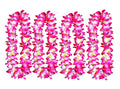 Four pink and white artificial flower leis arranged vertically on a white background.
