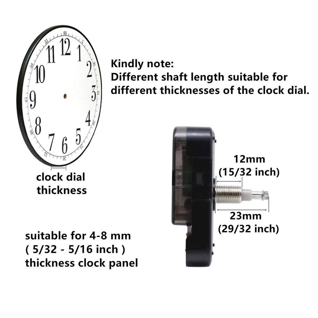 Clock dial with measurements and clock movement mechanism with shaft length indicators