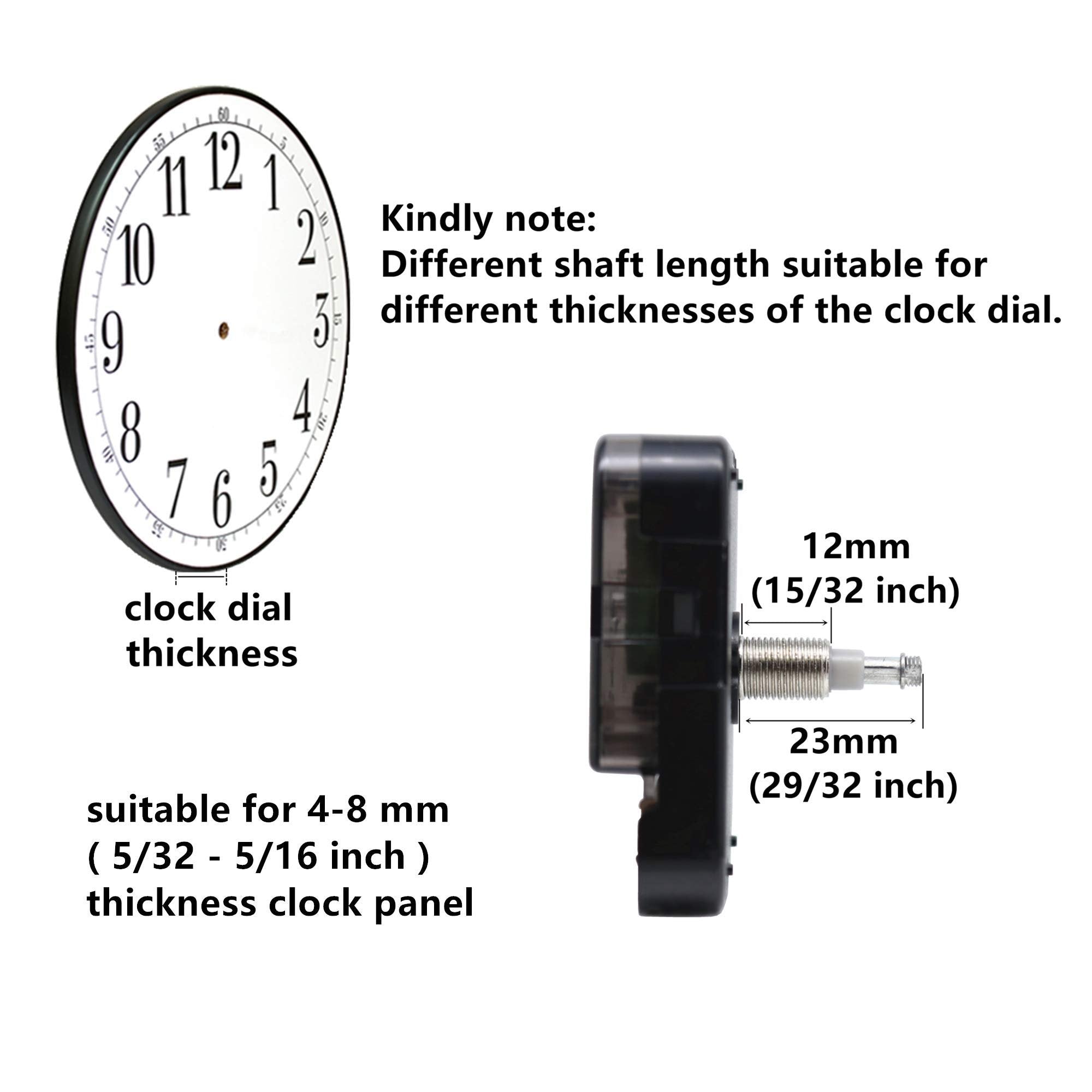Clock dial with measurements and clock movement mechanism with shaft length indicators