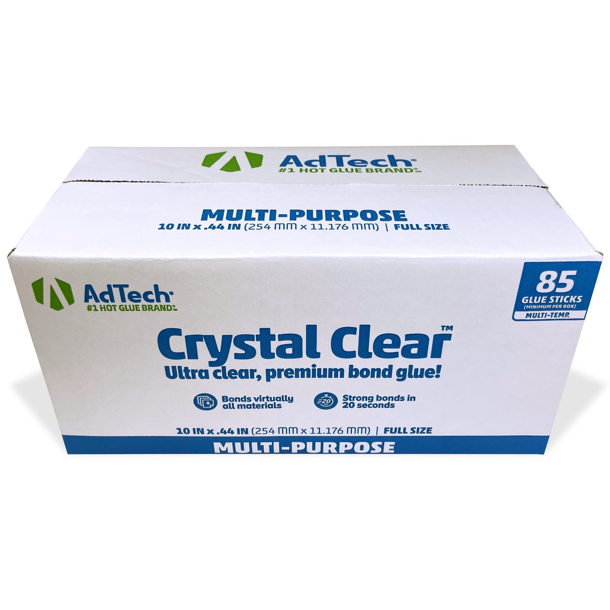Box of 85 Crystal Clear hot glue sticks, 10-inch full size, multi-purpose, multi-temp.