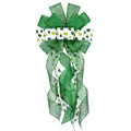 Green glitter plaid polyester yarn bow with shamrock pattern for St. Patrick's Day