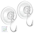 Two clear suction cup wreath hanger hooks with a small packet of wipes on a white background.