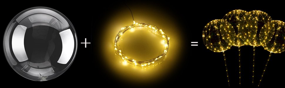 Clear bubble balloon and string lights combine to form illuminated balloons