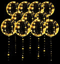 Ten clear LED light-up bobo balloons with warm white string lights against a black background.
