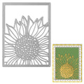 Metal sunflower cutting die next to a card showing the die cut design