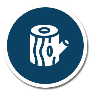 Wood log icon inside a dark blue circle with a white border