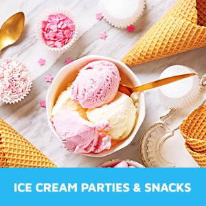 White cupcake liners filled with ice cream and sprinkles, surrounded by waffle cones and a golden spoon.