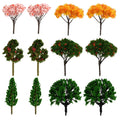 Set of 12 miniature artificial trees with pink, orange, and green foliage, arranged in three rows on a white background.