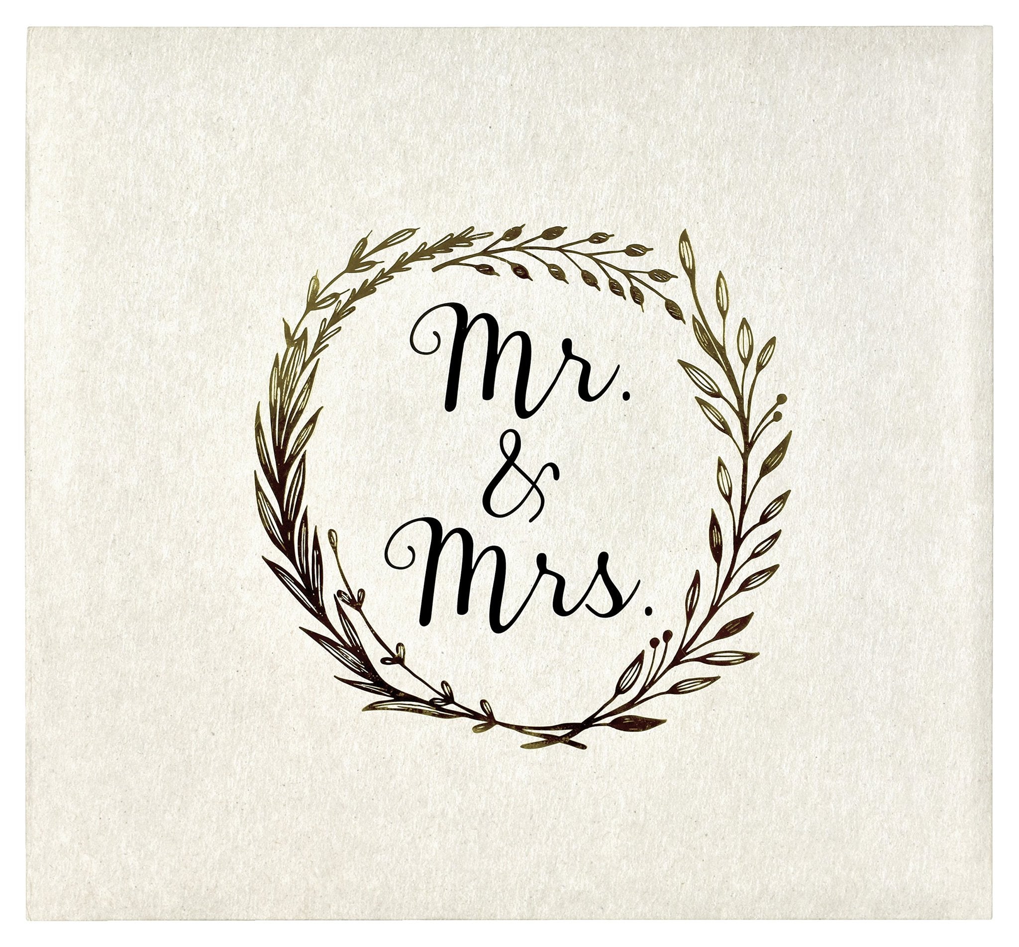 Ivory wedding scrapbook album cover with a circular olive branch design and 'Mr. & Mrs.' text in the center.