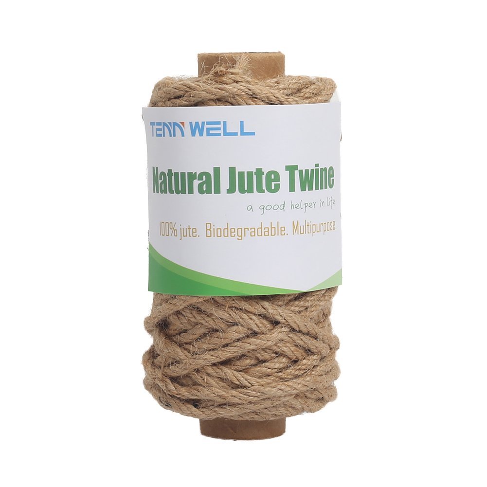 Roll of natural jute twine with a label showing product details and brand name.