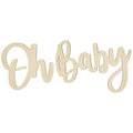Wooden 'Oh Baby' sign for celebrations and photo backdrops, presented on a white background.