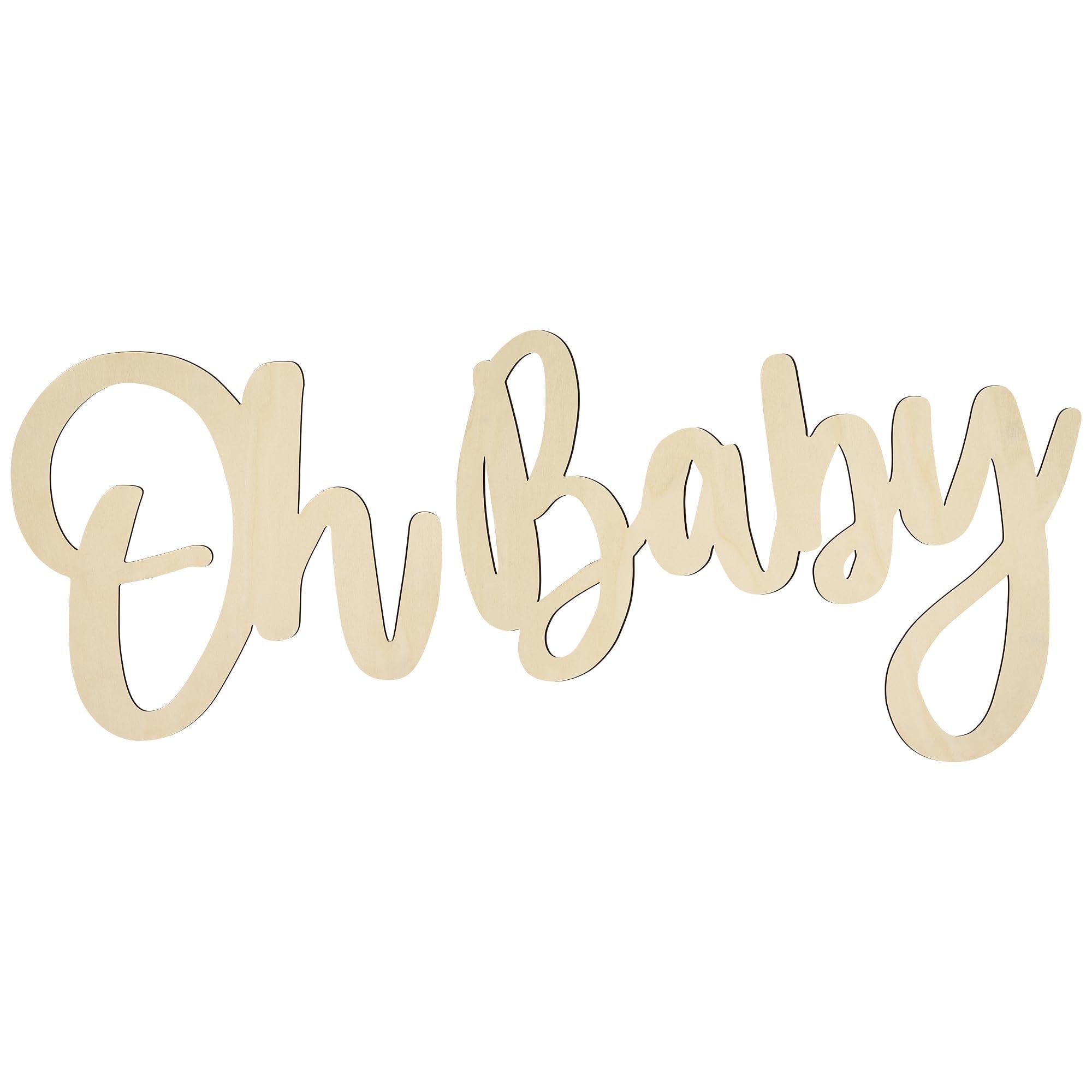 Wooden 'Oh Baby' sign for celebrations and photo backdrops, presented on a white background.