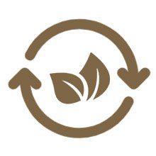 Recycle symbol with two leaves inside, indicating eco-friendly material