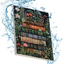 Paint by number canvas with flowers and tropical plants design, angled view with water splash effect.