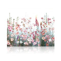 Pink wildflower floral design painted on canvas, with reflection below.