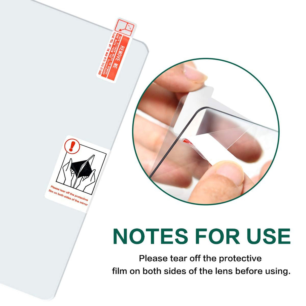 Optical drawing board lens with protective film removal instructions and notes for use.