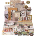 Collage of vintage-style scrapbook paper, stickers, and ephemera featuring mushrooms, butterflies, fruits, and text.