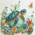 Sea turtle diamond painting kit with colorful rhinestones forming a marine scene with flowers and fish.