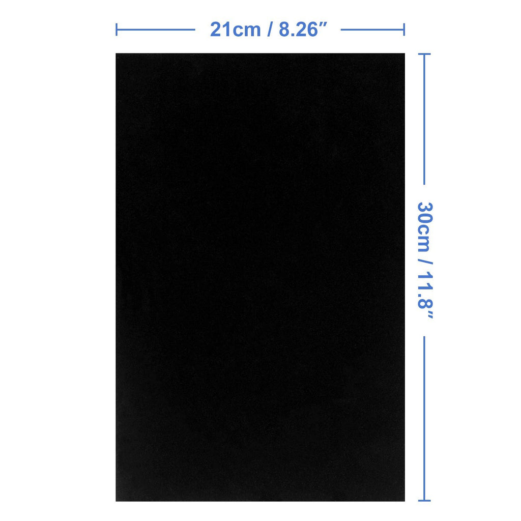 Black felt sheet with dimensions 21cm / 8.26" and 30cm / 11.8" indicated by measurement lines.