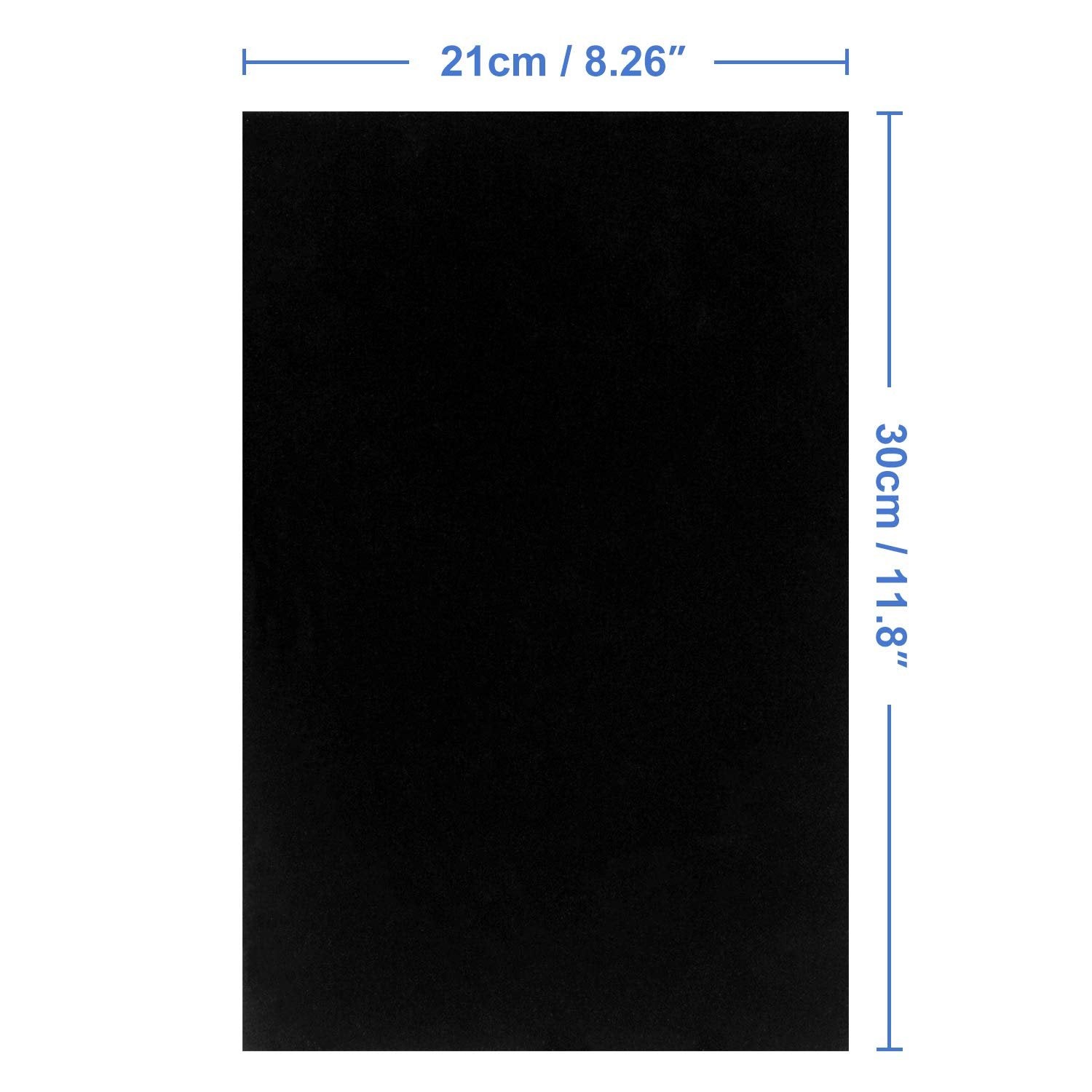Black felt sheet with dimensions 21cm / 8.26" and 30cm / 11.8" indicated by measurement lines.