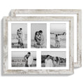 Two distressed white wood multi-photo frames displayed on a white background, one slightly behind the other.