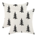 Two cream and black Christmas tree pattern pillow covers shown from the front.