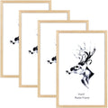 Four natural solid oak wood picture frames displaying deer art, one frame shows full deer head and text.