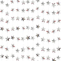 Silver glitter star paper garland decorations hanging in rows against a white background.