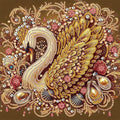 Diamond painting kit featuring a detailed swan design with ornate golden feathers and embellishments, including pearls and rhinestones.