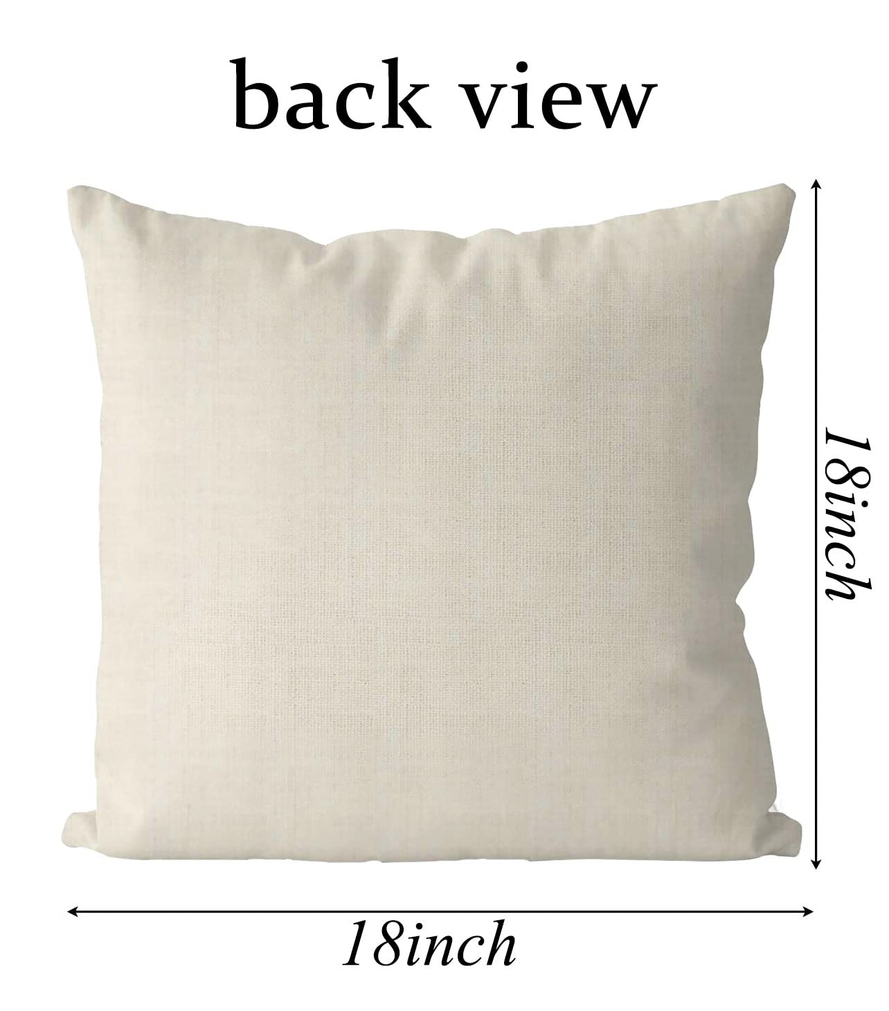 Back view of a plain, off-white 18x18 inch pillow cover on a white background.
