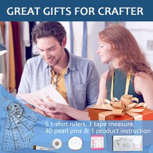 Couple reviewing t-shirt designs with ruler alignment tools and crafting supplies