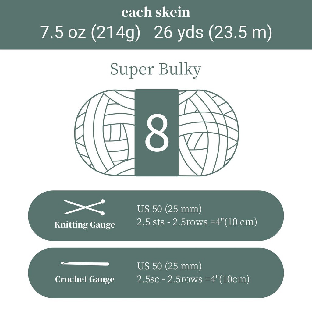 Illustration of a super bulky yarn skein with gauge information for knitting and crochet.