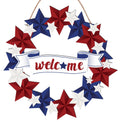 Patriotic door sign with red, white, and blue stars and a 'welcome' banner