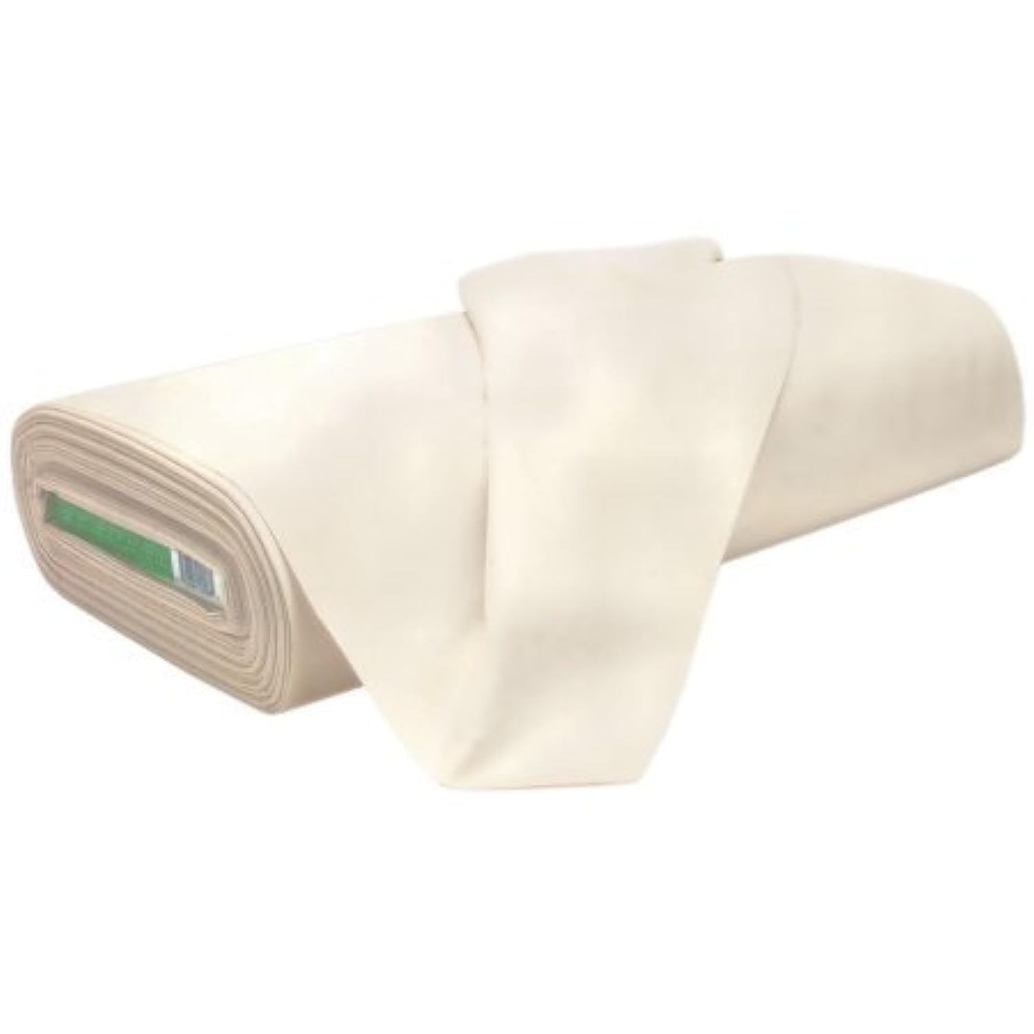 Rolled unbleached natural muslin fabric, medium weight, 63 inches wide, 10 yards, on a white background.