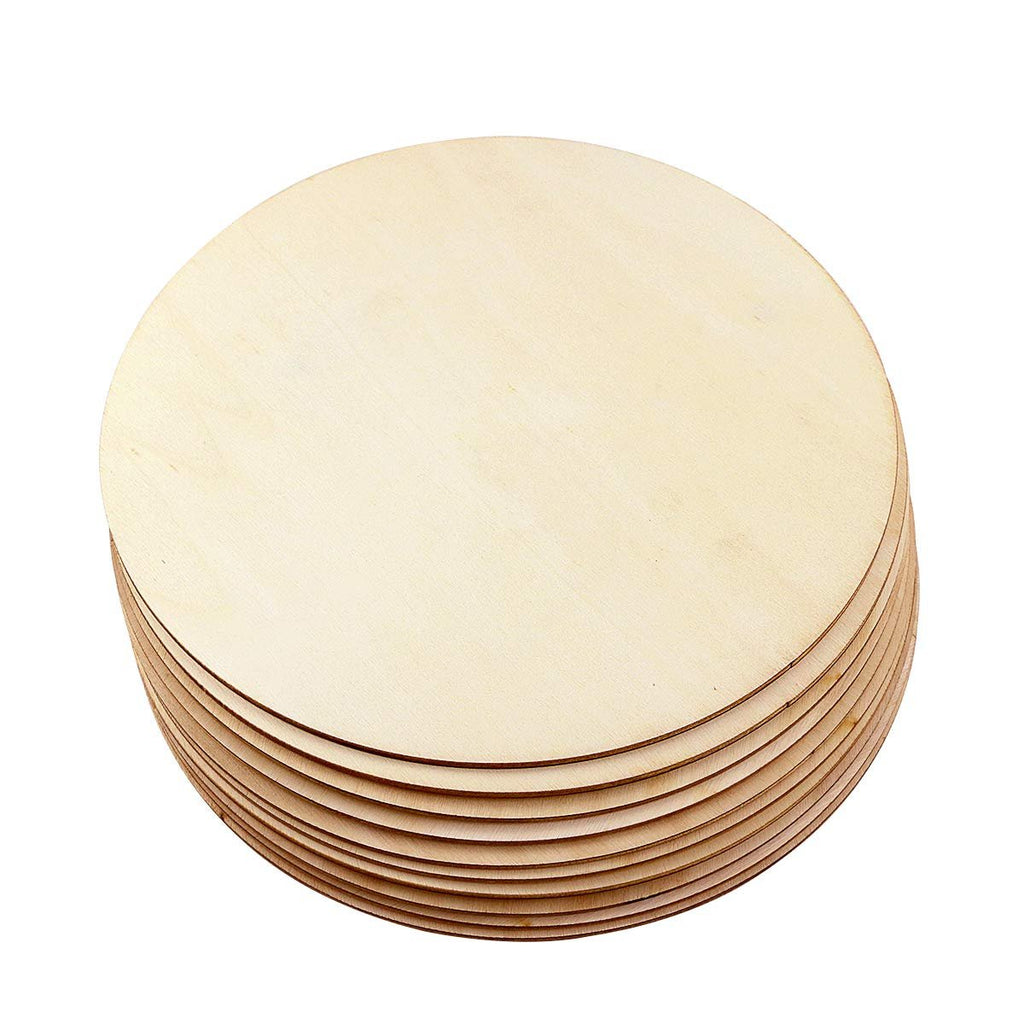 Stack of 10 unfinished wood round circles for crafts, 8 inch diameter, smooth poplar plywood surface