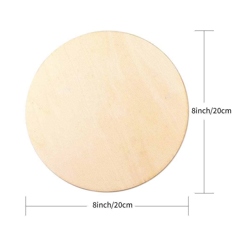 Unfinished wood round circle with dimension lines indicating 8 inch/20cm diameter