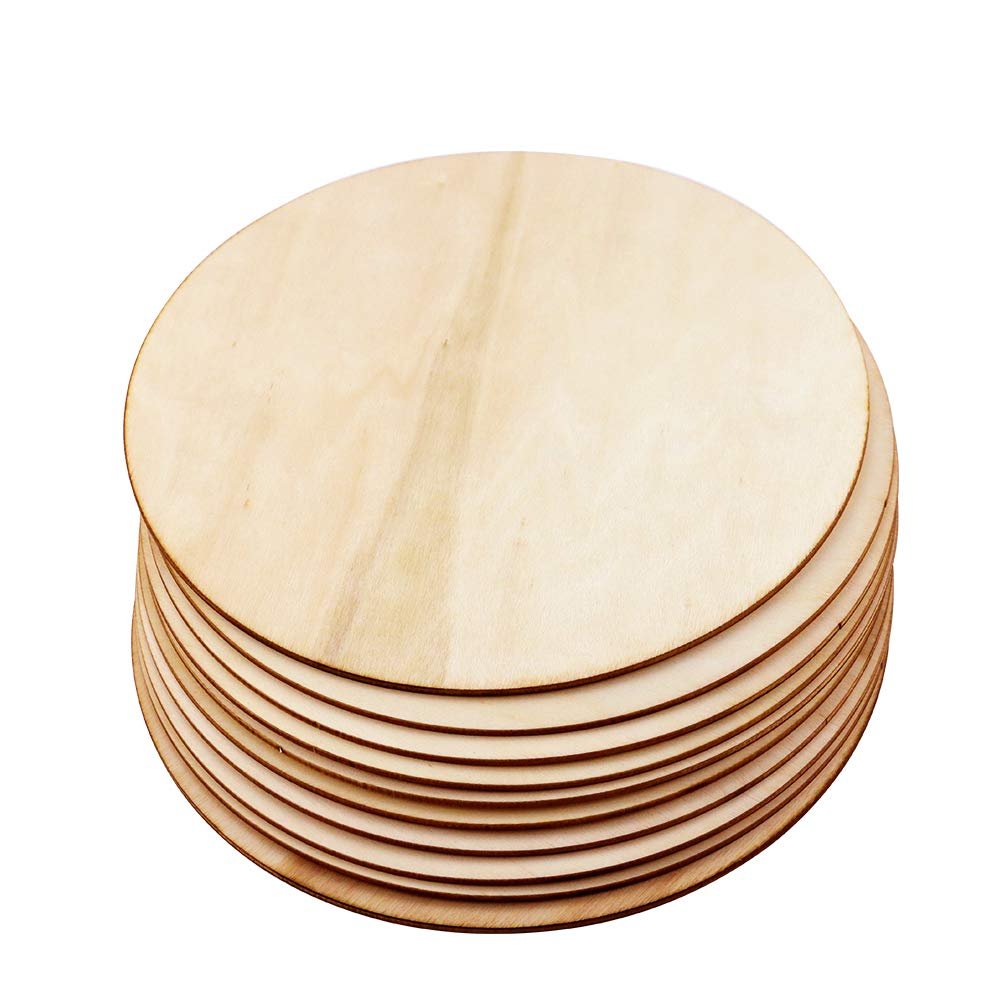 Stack of 10 unfinished wood round circles for crafts, 8 inch diameter, smooth poplar plywood surface