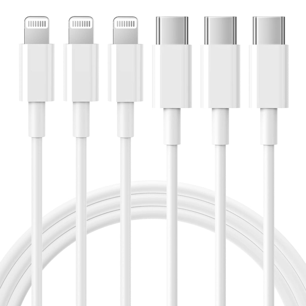 Three white USB-C to Lightning cables with connectors shown against a white background.