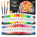 Watercolor paint tubes and brushes set, featuring 36 colors in 12ml tubes with a vibrant floral art panel.