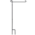 Black metal garden flag stand with adjustable height and hook for flag