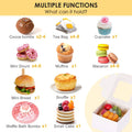 Collage showing various food items and a white bakery box, illustrating multiple functions and capacities.