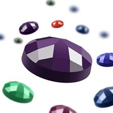 Close-up of a faceted purple diamond bead with other colorful beads blurred in the background.