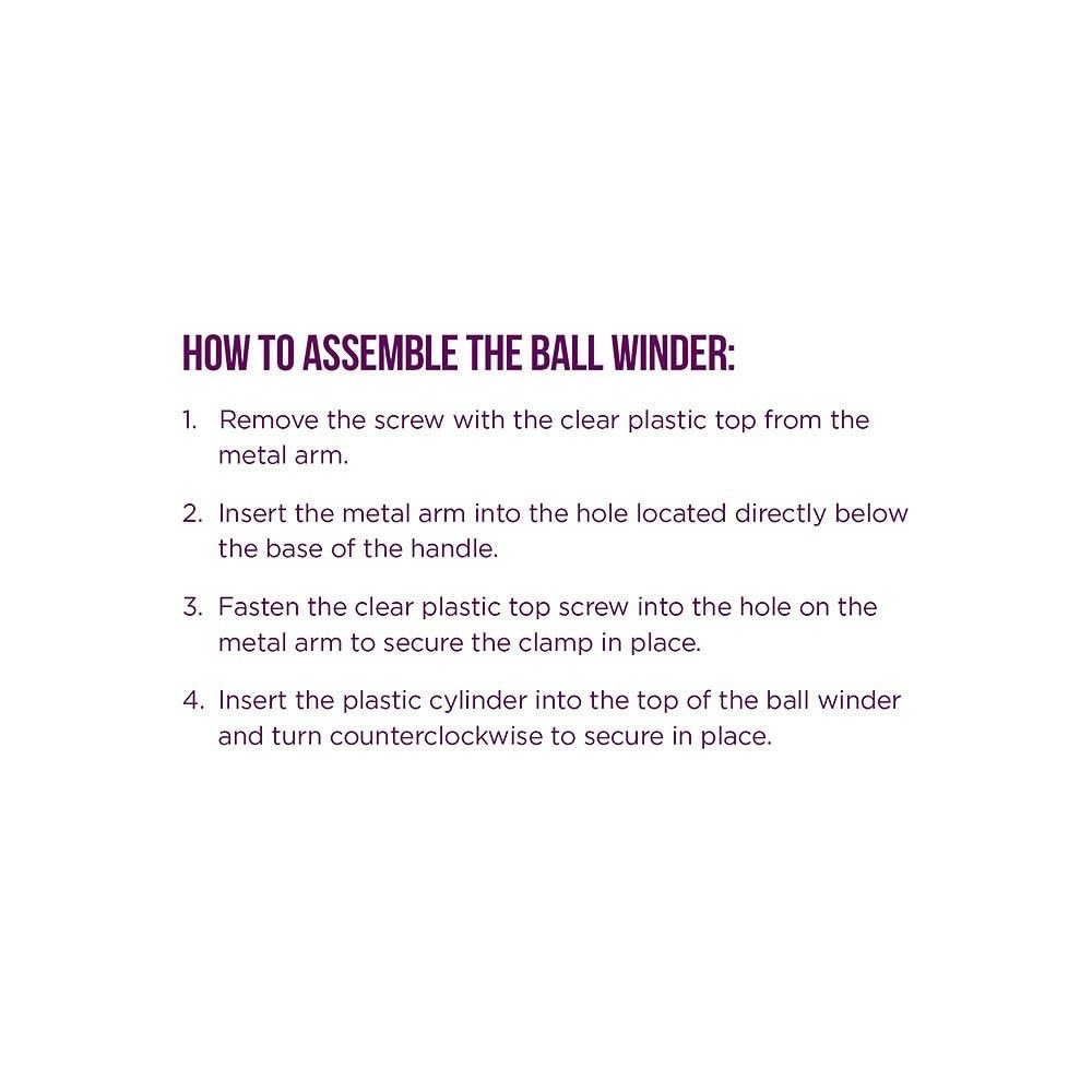 Instructions for assembling a yarn ball winder, detailing four steps with text.